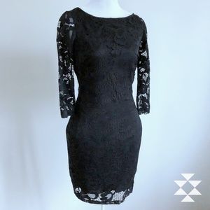 Lulus Sexy Black Lace Lined Midi Dress XS